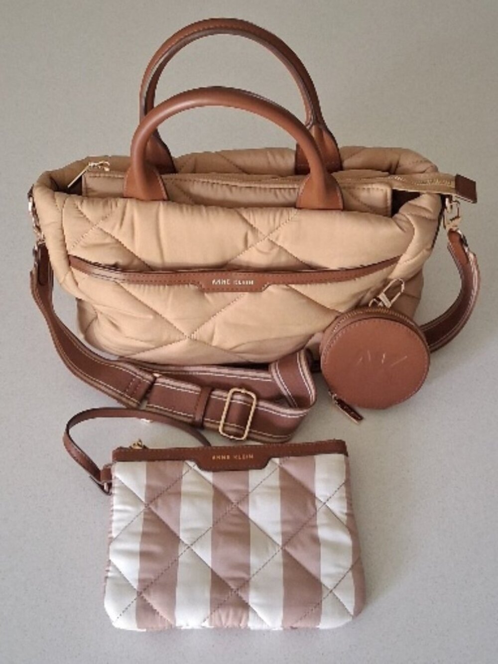 Anne Klein Ew Quilted Nylon Satchel With Pouch & Coin Case